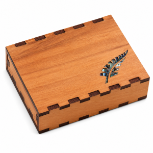 Wooden Slider Gift Box With an Inlayed Fern Leaved Carved in Paua Shell 