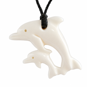 Small Handcrafted Jumping Dolphins Bone Carved Necklace