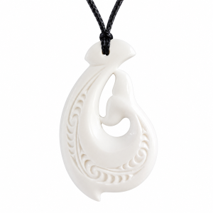 Hand Crafted And Engraved Whale Tail Matau Bone Carved  Necklace