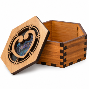Hexagonal Wooden Heart Patterned Gift Box With Paua Shell Onlay