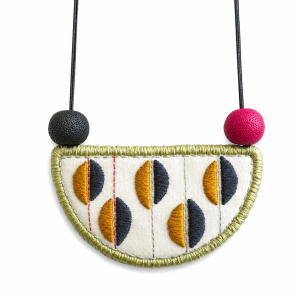 Hand Embroidered Fabric Crescent Necklace