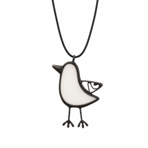 White Stained Glass Bird Necklace