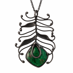 Green Peacock Iridized Feather Necklace