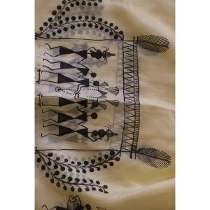 Yellow Teppi Stole in Indian Warli Style