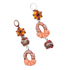 Asymmetric Peach Bronze Bead Earrings