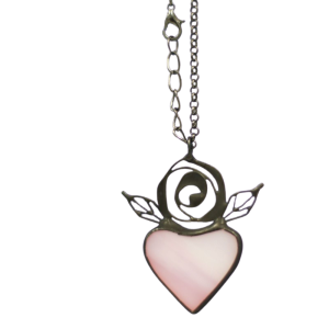 Light Pink Stained Glass Heart Necklace with leaves