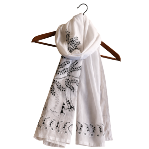 White Cotton Stole in Indian Warli Style